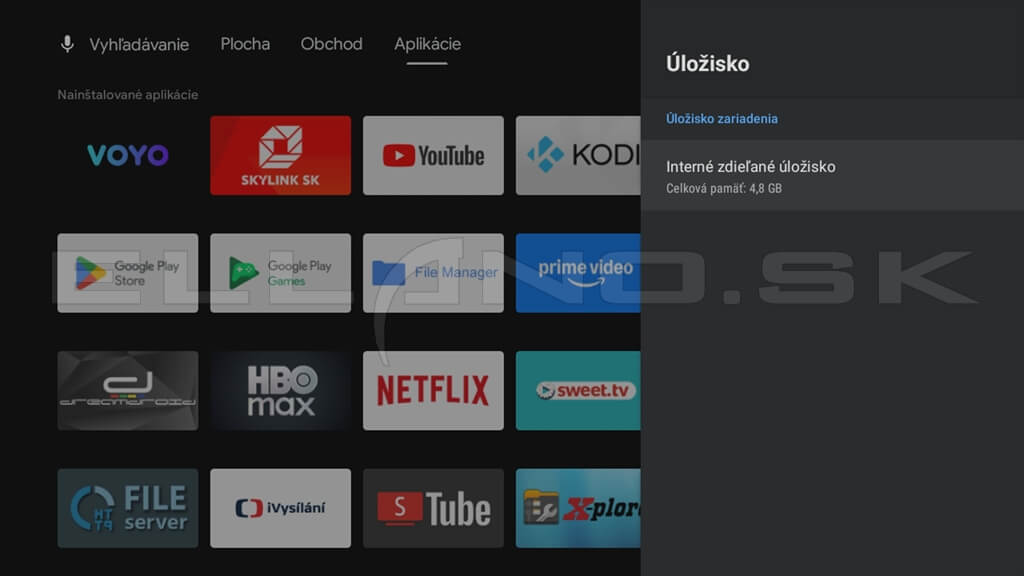 Android TV položka Interné zdieľané úložisko