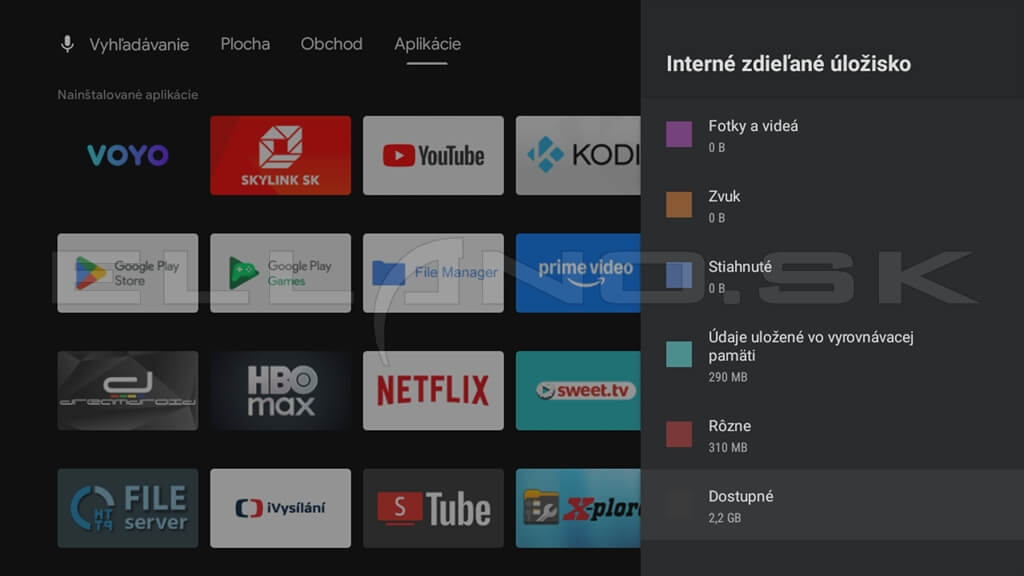 Android TV prehľad voľného miesta v internom úložisku