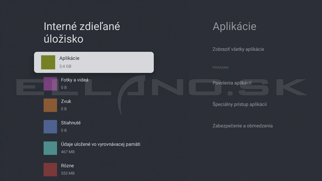 Google TV prehľad využitia interného úložiska