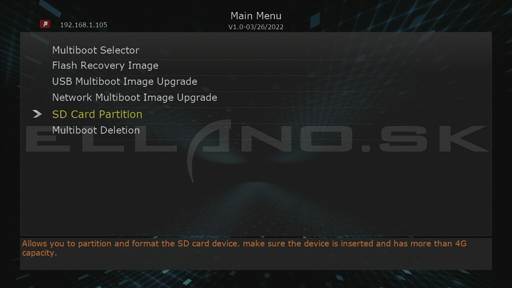 Návrat do Recovery menu po dokončení formátovania microSD