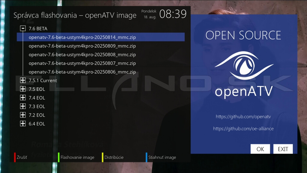 Zobrazenie dostupných image Enigma2 pre multiboot inštaláciu