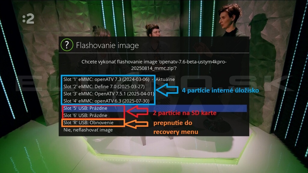 Výber multiboot slotu 5 pre inštaláciu image Enigma2