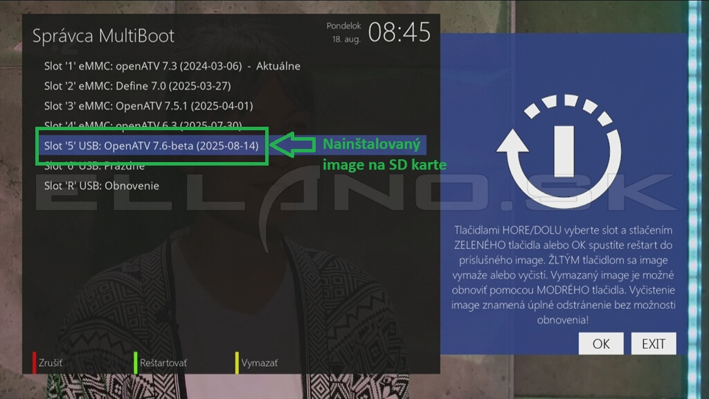 Spustenie nového image nainštalovaného v multiboot slote 5