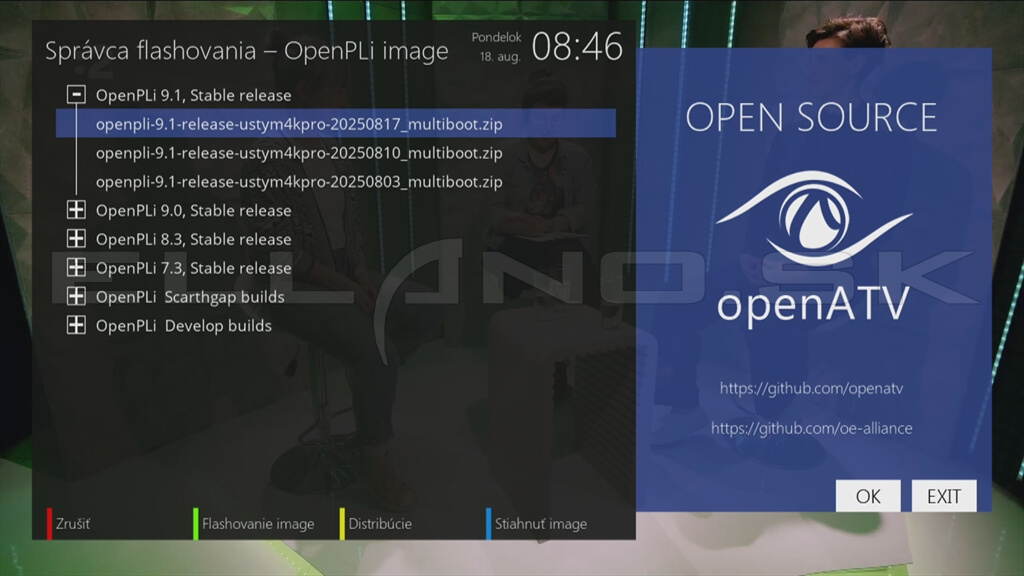 Voľba image Enigma2 pred inštaláciou do multiboot slotu 6