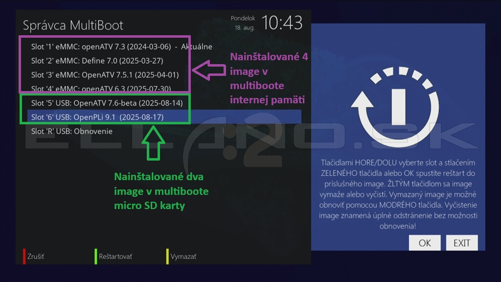 Výber image v multiboot správcovi – spustenie slotu 6