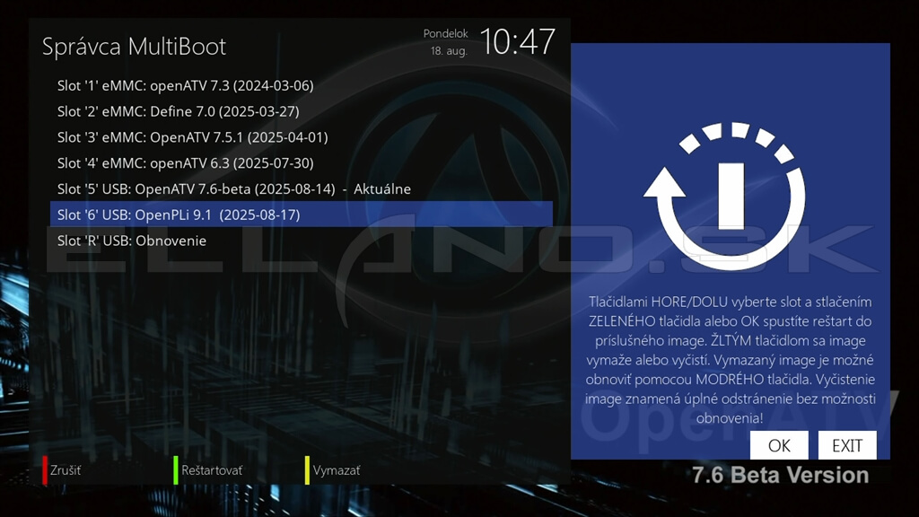 Potvrdenie výberu image v multiboot správcovi – spustenie slotu