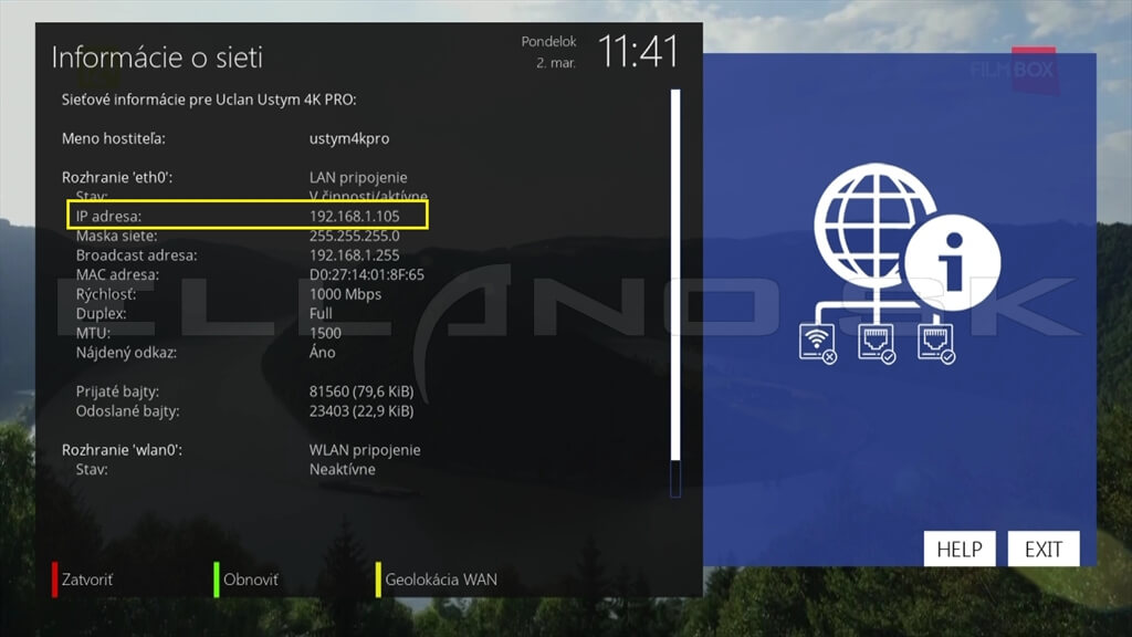 Zobrazenie IP adresy prijímača Enigma2 v sieťových nastaveniach