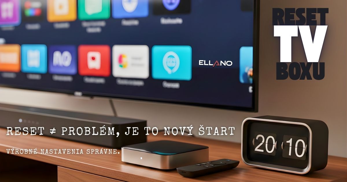 Základné nastavenie Android TV boxu po resete – TV box, diaľkový ovládač a Android TV domovská obrazovka