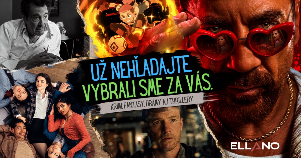 Koláž filmov a seriálov zo streamovacích služieb s domácim kinom a textom Scrollovanie končí