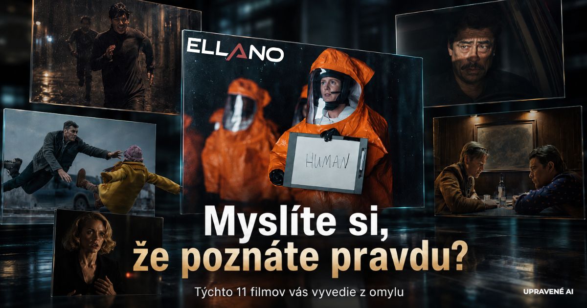 Koláž scén z filmov s nečakaným záverom v štýle streamovacej platformy s textom Myslíte si, že poznáte pravdu?