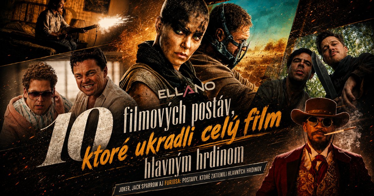 Koláž filmových postáv z filmov Django Unchained, Inglourious Basterds, The Wolf of Wall Street, Mad Max: Fury Road a No Country for Old Men
