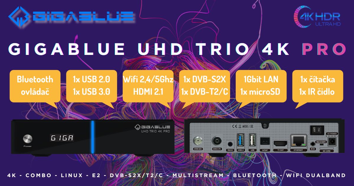 Predstavujeme Gigablue UHD Trio 4K PRO Enigma2 Prij ma S Bluetooth 