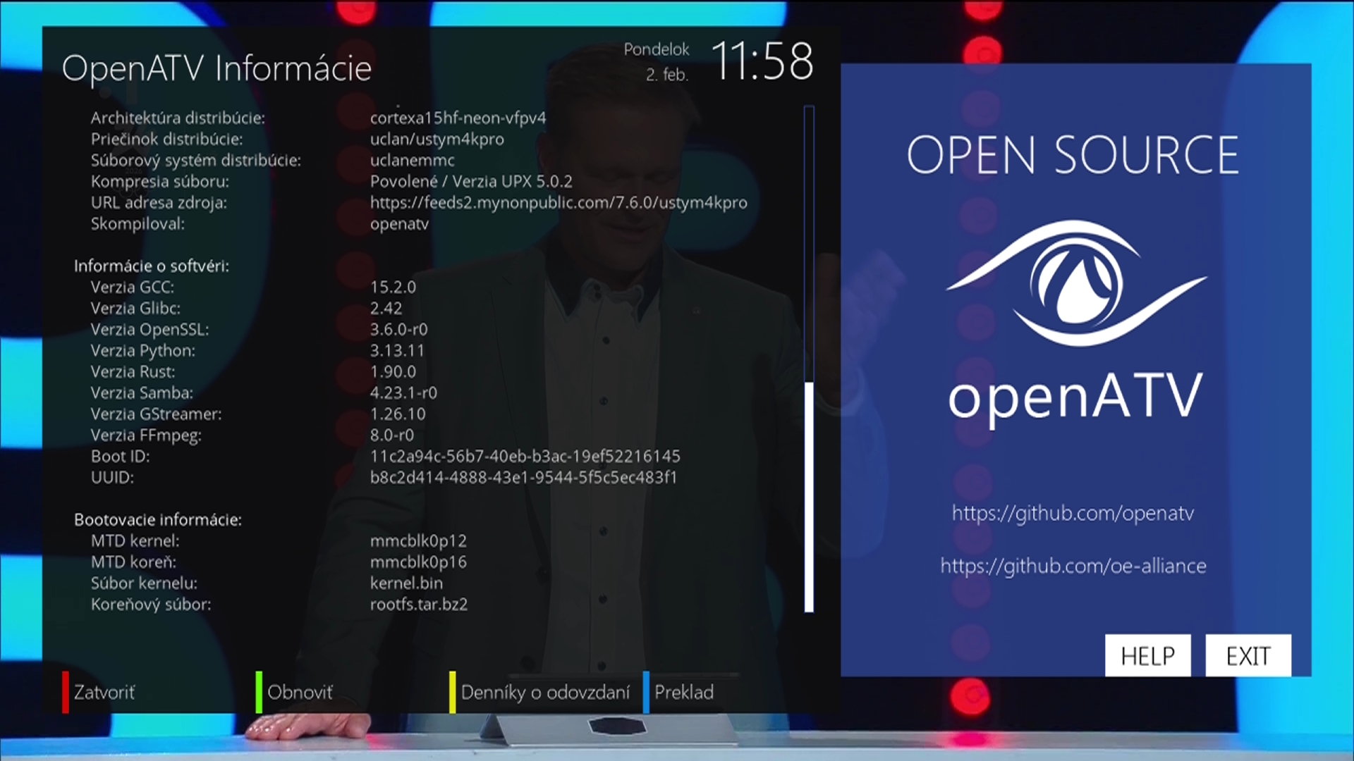 Systemové informácie a zmeny v Enigma2 OpenATV 7.6