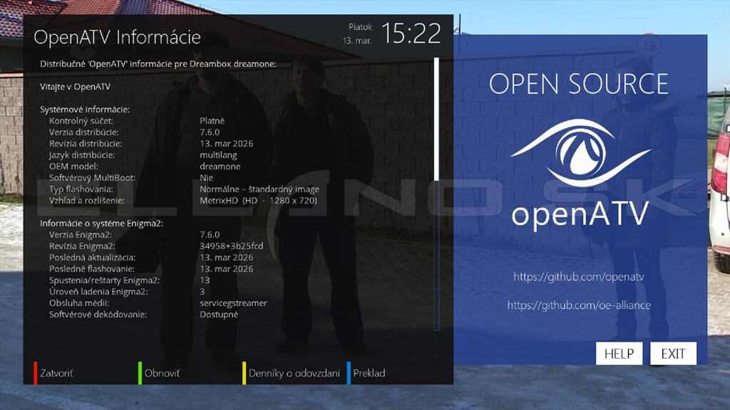Systémové informácie Enigma2 OpenATV 7.6 Dreambox One 4K