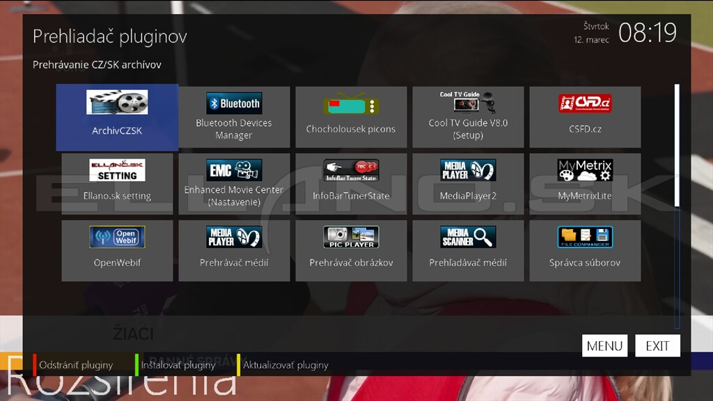 Nainštalované pluginy Enigma2 OpenATV 7.6 v Edision OS Nino Plus