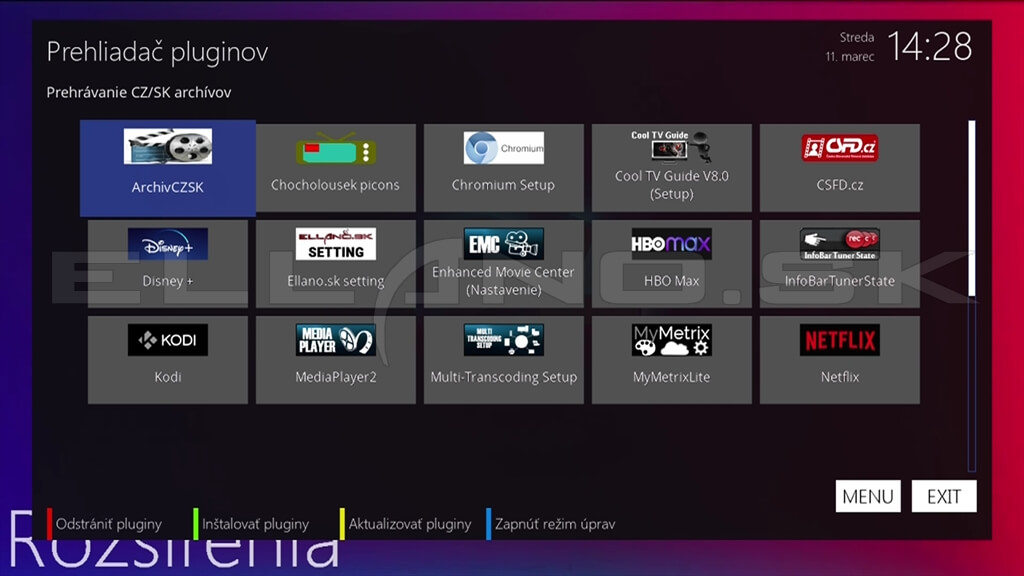 Nainštalované pluginy Enigma2 OpenATV 7.6 v Amiko Viper 4K V40