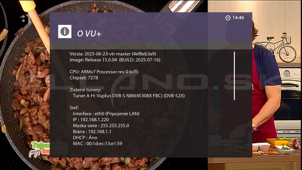 Systémové informácie Enigma2 VTI 15.0.04 VU+ DUO 4K