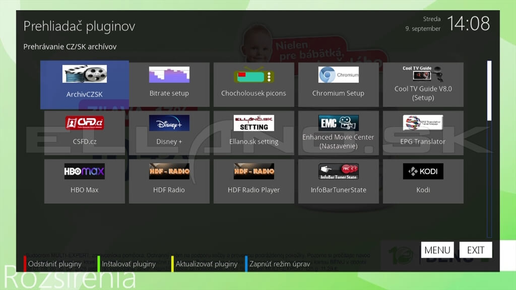 Nainštalované pluginy Enigma2 OpenATV 7.6 Gigablue UHD Trio 4K časť 1