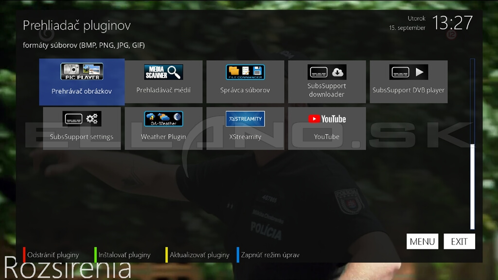 Nainštalované pluginy vrátane KODI v Enigma2 OpenATV 7.6 Gigablue X3 4K časť 2
