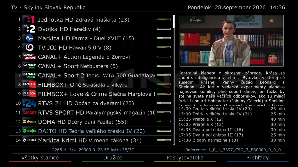 Zoznam programov v upravenom skine HDglass17 OpenATV 7.6