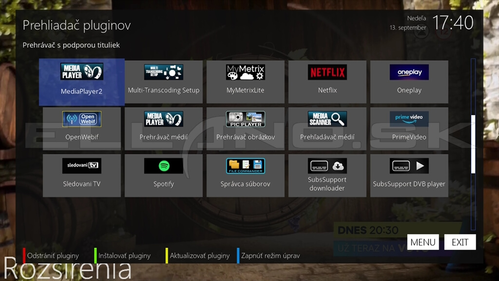 Nainštalované pluginy Enigma2 OpenATV 7.6 Amiko Viper V40 časť 2