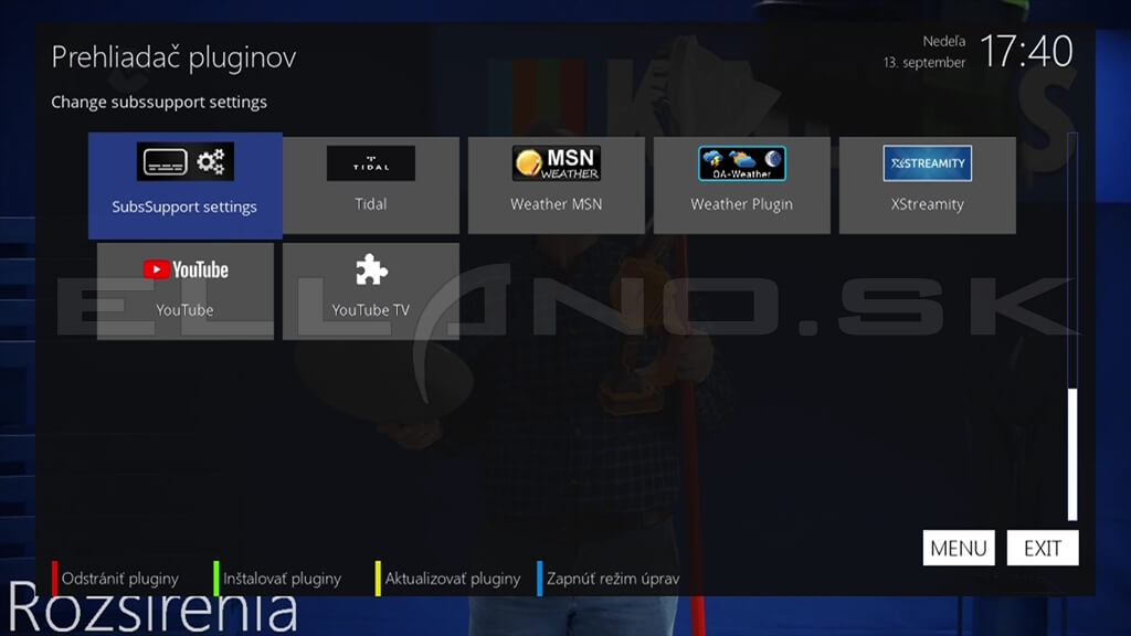 Ďalšie nainštalované pluginy Enigma2 OpenATV 7.6 Amiko Viper V40