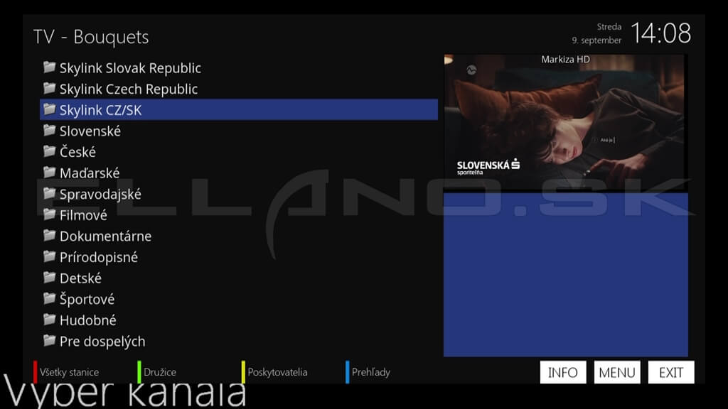Zoznam programov s PIP náhľadom v jesennej Enigma2 konfigurácii Ellano