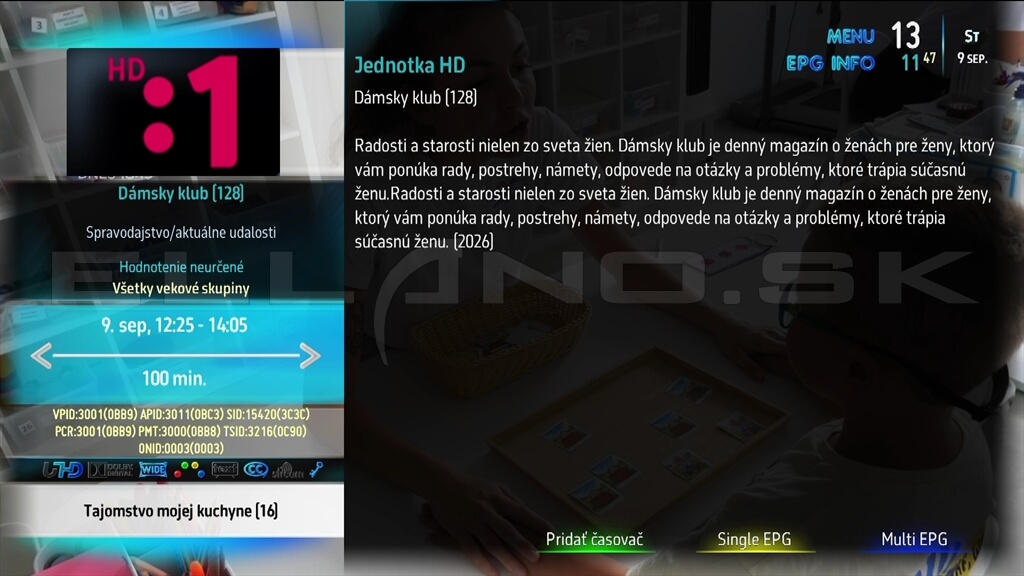 Upravený vzhľad MyMetrix v jesennej Enigma2 zálohe Ellano