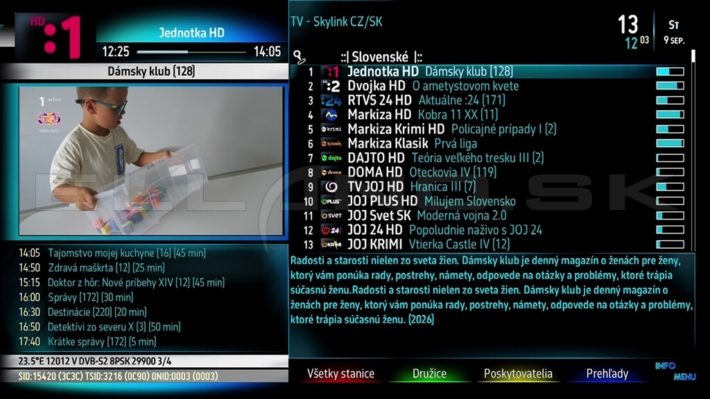 Ukážka prostredia Enigma2 OpenATV 7.6 v jesennej konfigurácii Ellano