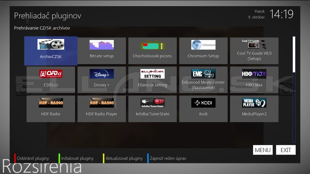 Nainštalované pluginy Enigma2 OpenATV 7.6.0 pre uClan Ustym 4K PRO, časť 1