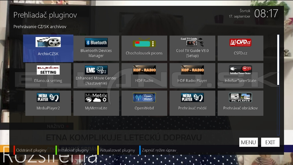 Nainštalované pluginy Enigma2 OpenATV 7.6.0 pre VU+ DUO 4K Lite, časť 1