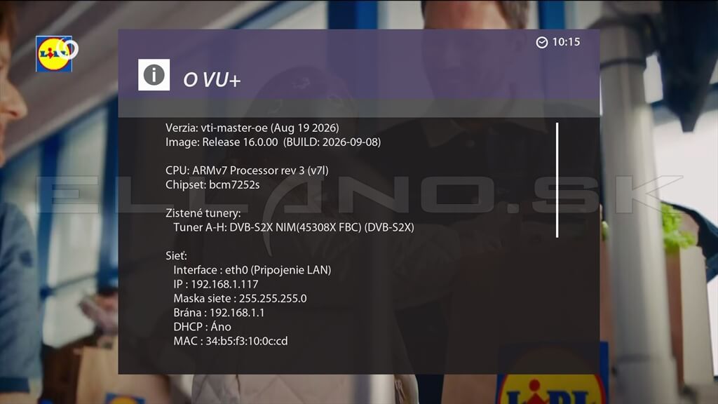 Systémové informácie Enigma2 VTi 16.0.00 pre VU+ DUO 4K Lite