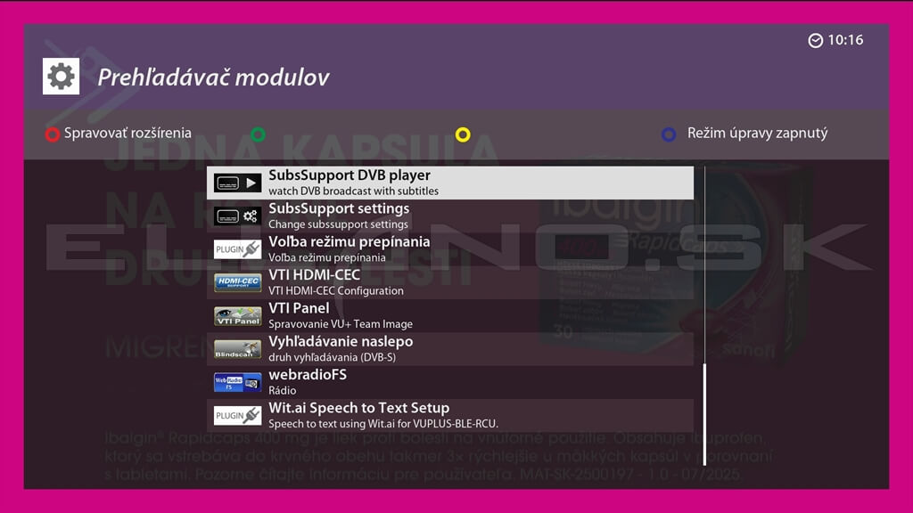 Nainštalované pluginy Enigma2 VTi 16.0.00 pre VU+ DUO 4K Lite, časť 3