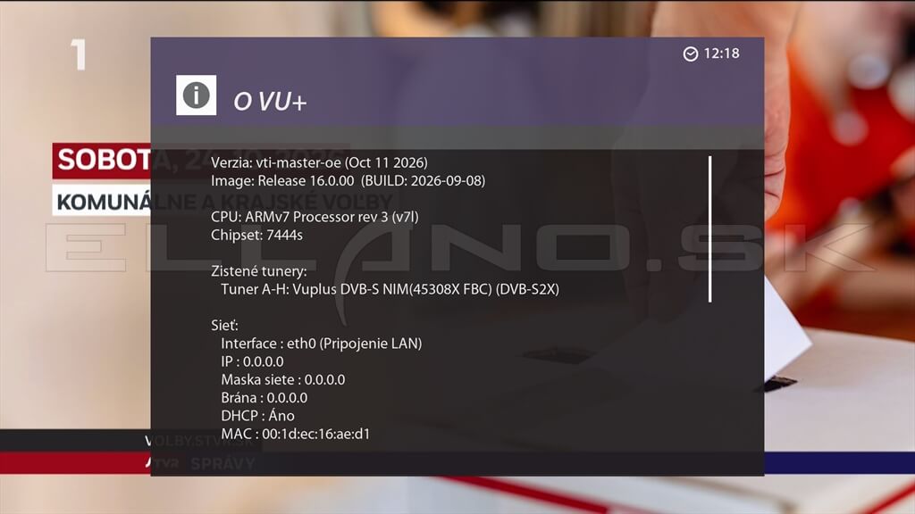 Systémové informácie Enigma2 VTi 16.0.00 pre VU+ DUO 4K SE